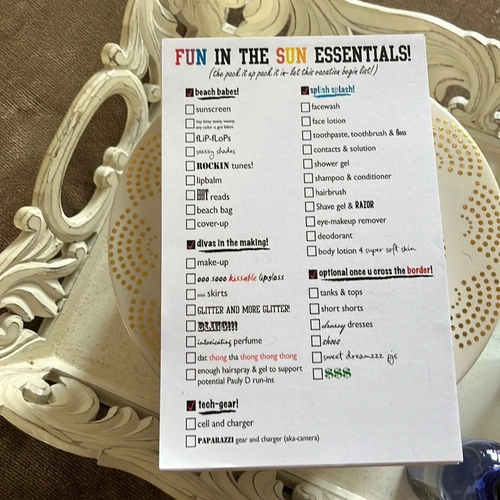 NWOT Packing Checklist / Notepad: “Vacationery” “The Fun In the Sun Esse…